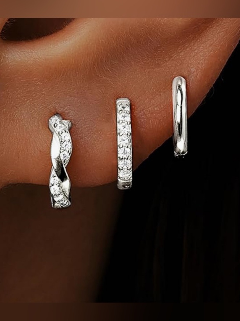 Cute Dillards 925 Silver set of 3 Huggies hoop earrings